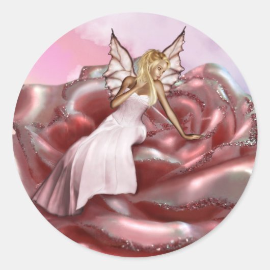 Roze Rose Faery (Stickers) Ronde Sticker (Voorkant)