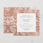 Roze Rose Faux Gold Powder Lace Birthday Party Kaart (Voorkant / Achterkant)