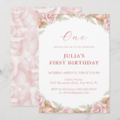 Roze Rose First Birthday Kaart (Voorkant / Achterkant)