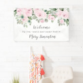 Roze Rose Floral 100 Birthday Party Welcome Spandoek