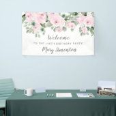 Roze Rose Floral 100 Birthday Party Welcome Spandoek