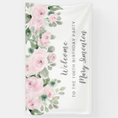 Roze Rose Floral 100 Birthday Party Welcome Spandoek