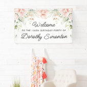 Roze Rose Floral 100th Birthday Party Welcome Spandoek (Insitu)