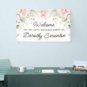 Roze Rose Floral 100th Birthday Party Welcome Spandoek (Beurs)