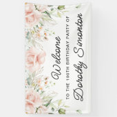 Roze Rose Floral 100th Birthday Party Welcome Spandoek (Verticaal)