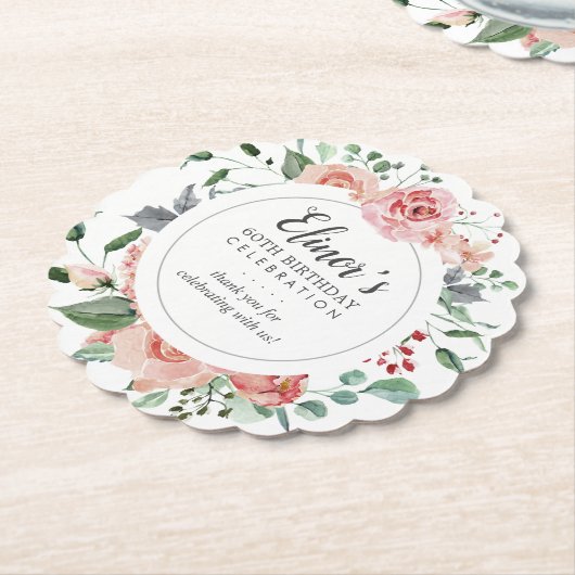 Roze Rose Floral 60e verjaardag dank u Kartonnen Onderzetters (Gekanteld)