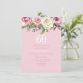 Roze Rose Floral 60th Birthday Invite Kaart (Staand voorkant)