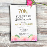 Roze Rose Floral 70th Surprise Birthday Party Kaart<br><div class="desc">Roze Rose Floral 70th Surprise Birthday Party nodigt haar uit. Kom de 70ste verjaardag vieren van een speciale vrouw! Doe mee met een verrassingsfeest. Het thema voor dit evenement is roze rozen en groene tropische bladeren - een prachtige combinatie die de dag extra speciaal zal maken. Ideaal voor een vrouw...</div>