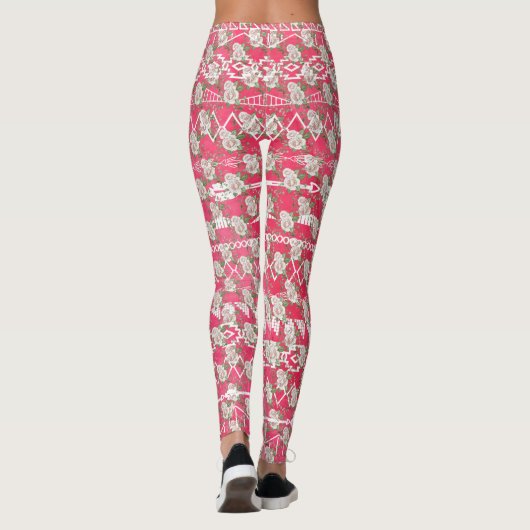 Roze Rose Floral Aztec Pattern Leggings (Achterkant)