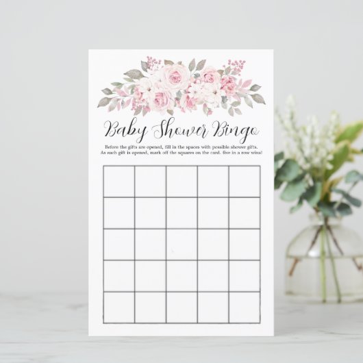 Roze Rose Floral Baby shower Bingo Game (Staand voorkant)