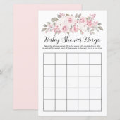Roze Rose Floral Baby shower Bingo Game (Voorkant / Achterkant)