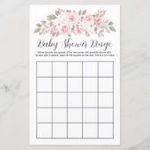 Roze Rose Floral Baby shower Bingo Game (Voorkant)
