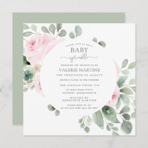 Roze Rose Floral Baby Sprinkle Invitation Kaart