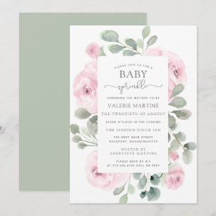 Roze Rose Floral Baby Sprinkle Invitation Kaart