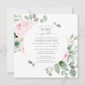 Roze Rose Floral Baby Sprinkle Invitation Kaart (Voorkant)
