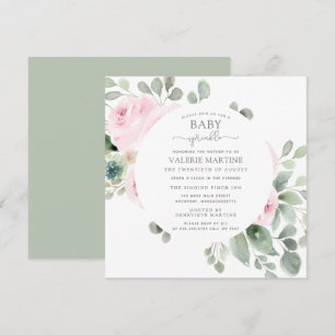 Roze Rose Floral Baby Sprinkle Invitation Kaart