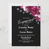 Roze Rose Floral Black Engagement Party Foto Kaart (Voorkant)