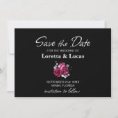 Roze Rose Floral Black Wedding Save the Date (Voorkant)