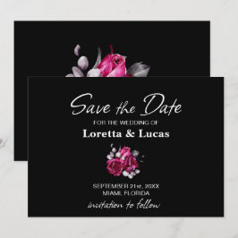 Roze Rose Floral Black Wedding Save the Date