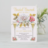 Roze Rose Floral Blooms Bridal Brunch en Bubble Folie Uitnodiging (Staand Voorkant)
