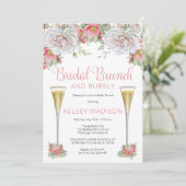 Roze Rose Floral Blooms Bridal Brunch en Bubble I Kaart (Staand voorkant)