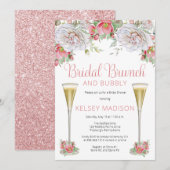 Roze Rose Floral Blooms Bridal Brunch en Bubble I Kaart (Voorkant / Achterkant)