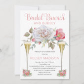 Roze Rose Floral Blooms Bridal Brunch en Bubble Kaart (Voorkant)