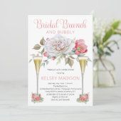 Roze Rose Floral Blooms Bridal Brunch en Bubble Kaart (Staand voorkant)