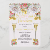 Roze Rose Floral Blooms Bridesmaids Luncheon Folie Uitnodiging (Voorkant)