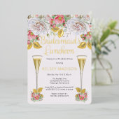 Roze Rose Floral Blooms Bridesmaids Luncheon Folie Uitnodiging (Staand Voorkant)
