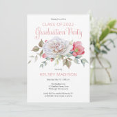 Roze Rose Floral Blooms Graduation Party Kaart (Staand voorkant)