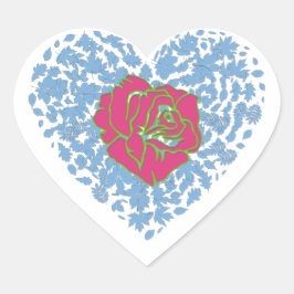 Roze Rose Floral Blue Valentijnsdag Sweep Hart Sticker