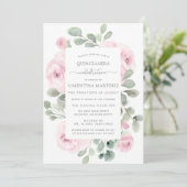 Roze Rose Floral Botanical Quinceanera Invitation Kaart (Staand voorkant)