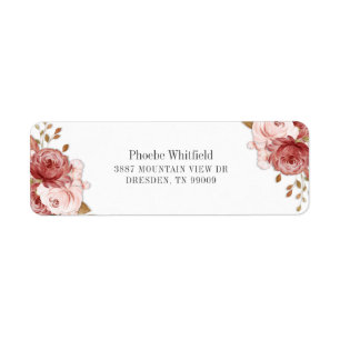 Roze Rose Floral Botanical Return Address Etiket