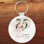 Roze Rose Floral Bunch 75e verjaardag Sleutelhanger (Voorkant)