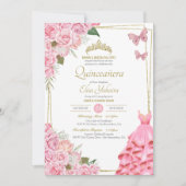 Roze Rose Floral Butterfly Quinceanera Celebration Kaart (Voorkant)