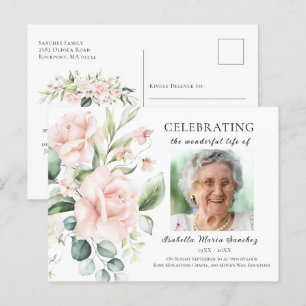 Roze Rose Floral Celebration of Life Foto Briefkaart