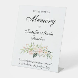 Roze Rose Floral Deel een Memory Attendance Card Reclamebord Met Voetstuk
