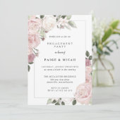 Roze Rose Floral Engagement Party Kaart (Staand voorkant)