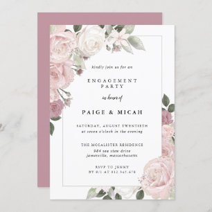 Roze Rose Floral Engagement Party Kaart