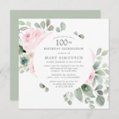 Roze Rose Floral Eucalyptus 100e verjaardag Kaart (Voorkant / Achterkant)