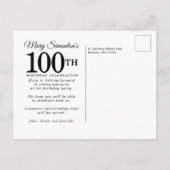 Roze Rose Floral Eucalyptus 100e verjaardag Uitnodiging Briefkaart (Achterkant)