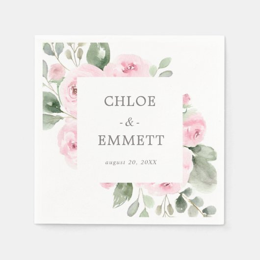 Roze Rose Floral Eucalyptus Wedding Napkins Servet (Voorkant)