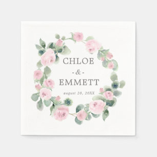 Roze Rose Floral Eucalyptus Wedding Napkins Servet