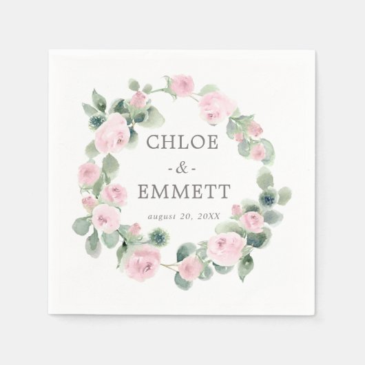 Roze Rose Floral Eucalyptus Wedding Napkins Servet (Voorkant)