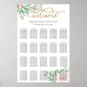 Roze Rose Floral Eucalyptus Wedding Seding Chart Poster (Voorkant)