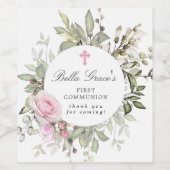 Roze Rose Floral First Community Wijn Etiket (Enkel label)