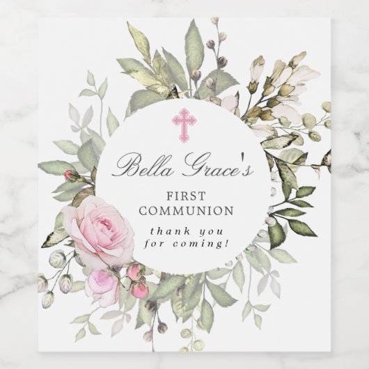 Roze Rose Floral First Community Wijn Etiket (Enkel label)