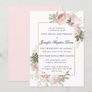 Roze Rose Floral First Death Jubileum Kaart