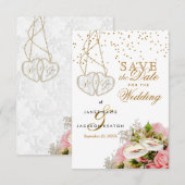 Roze Rose Floral Flowers Save the Date (Voorkant / Achterkant)